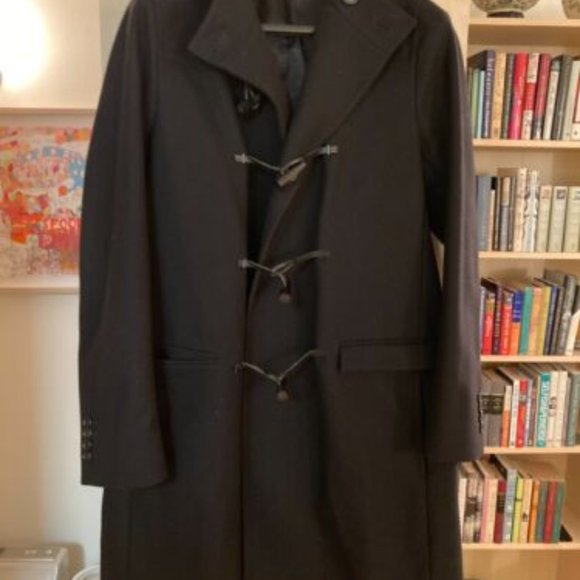 DIOR HOMME A/W 2011 Men's Hooded Duffle Leather Toggle Coat Black 48 NWOT - Picture 1 of 15